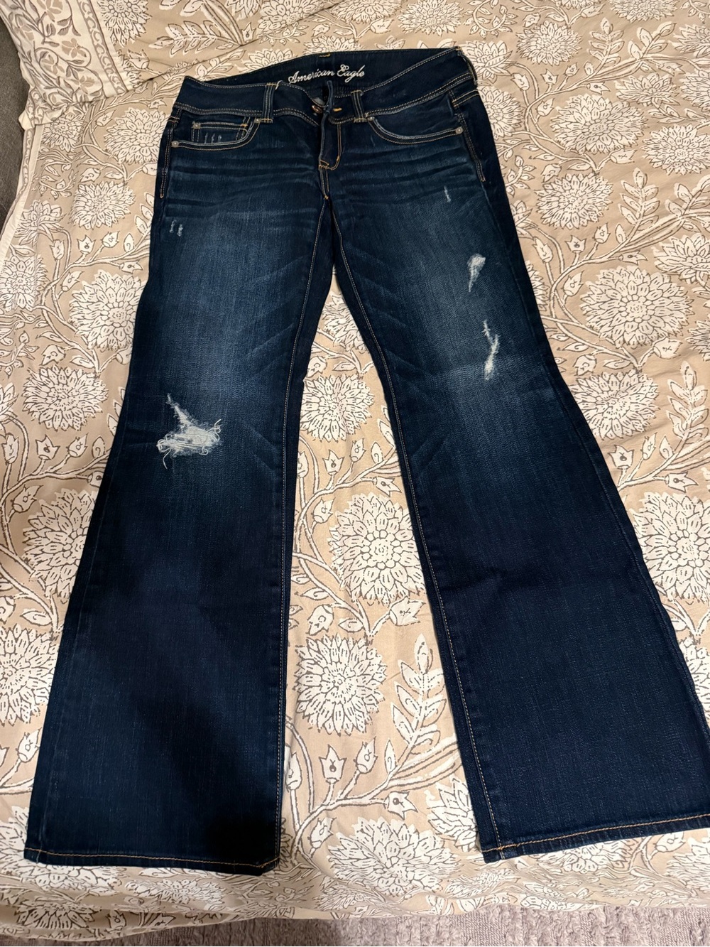 American Eagle Outfitters Distressed Dark Blue Flare Jeans